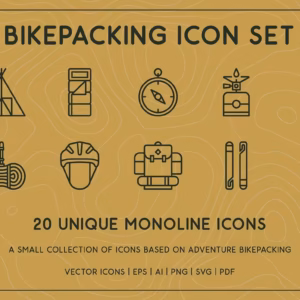 مجموعه آیکون سفر با دوچرخه Bikepacking